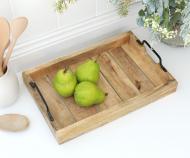 Hunter Wooden Slat Tray with Black Iron Handles - Small