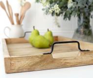 Hunter Wooden Slat Tray with Black Iron Handles - Medium