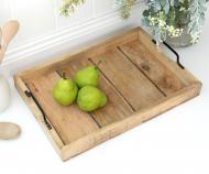 Hunter Wooden Slat Tray with Black Iron Handles - Medium