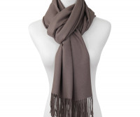 York Cashmere Blend Fringed Scarf - Taupe Brown