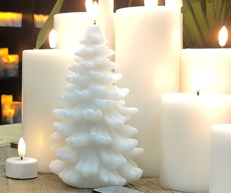 Christmas Tree Flameless Candle - Nordic White - Remote Enabled