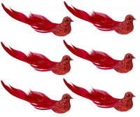 Set 6 Luella Red Bird Christmas Tree Decorations