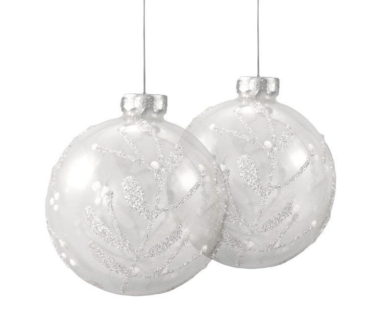 Set 2 Frosted Mistletoe Glass Tree Decorations