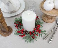 Large Frosted Red Berry Candle Wreath