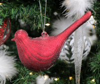 Set 2 Sugared Red Bird Tree Decorations