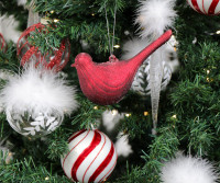 Set 2 Sugared Red Bird Tree Decorations