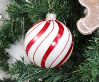 Set 2 Joy Candy Stripe Glass Baubles