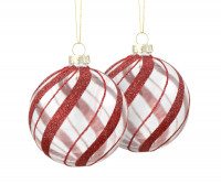 Set 2 Joy Red Glitter Glass Baubles