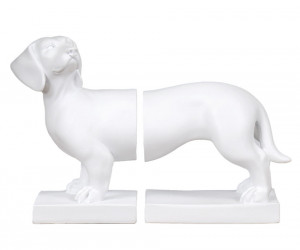 Set 2 White Dachshund Dog Bookends