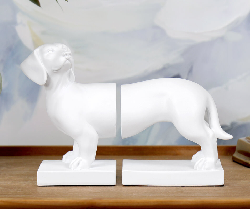 Set 2 White Dachshund Dog Bookends