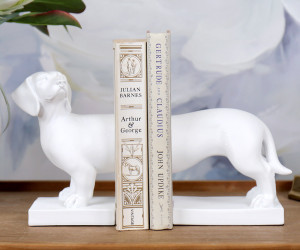 Set 2 White Dachshund Dog Bookends