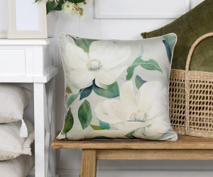 Morland White Magnolias Velvet Cushion