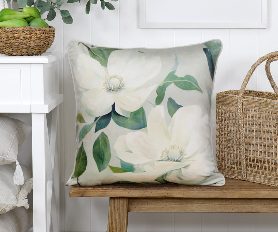 Morland White Magnolias Velvet Cushion