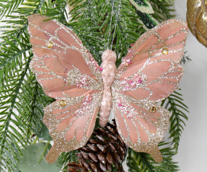 Mia Pink Feather Glitter Butterfly Clip