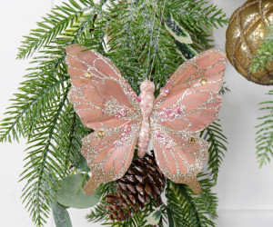 Mia Pink Feather Glitter Butterfly Clip