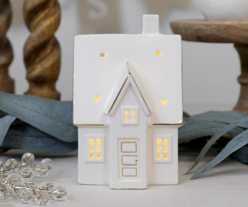 Large Woodford White Ceramic House with Lights