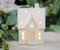 Small Woodford White Ceramic House with Lights