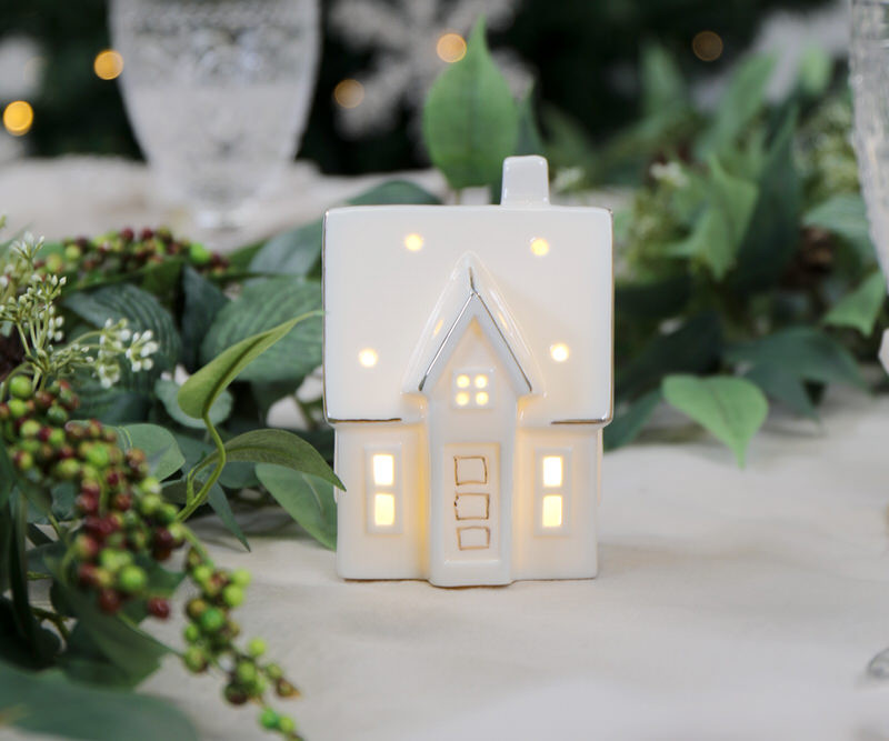 Small Woodford White Ceramic House with Lights