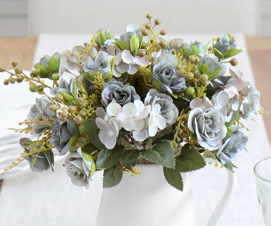 Set 3 Camille Dusty Blue Rose Bouquets