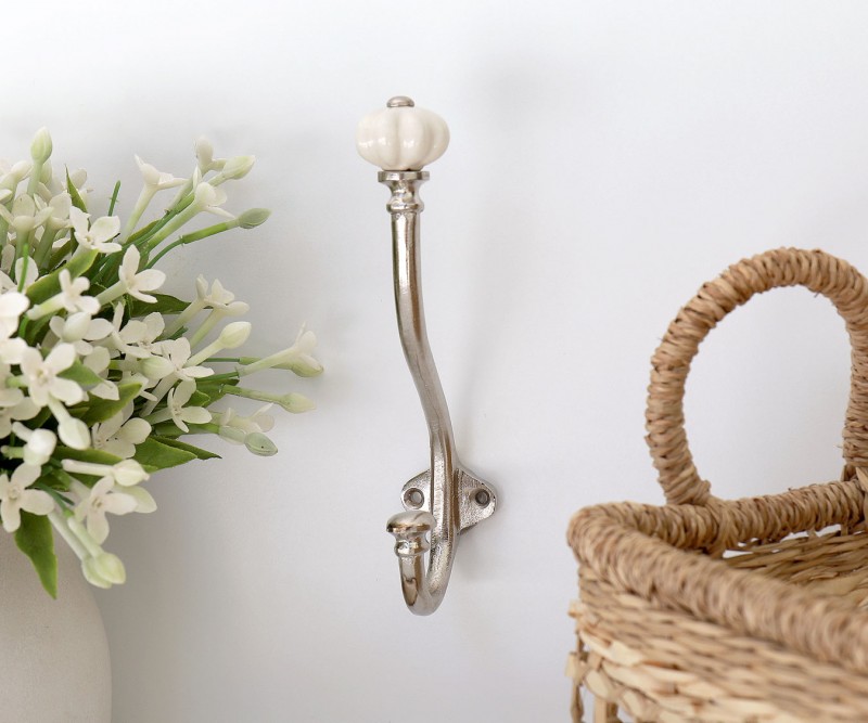 Kenton Silver Hook with Off-White Ceramic Knob