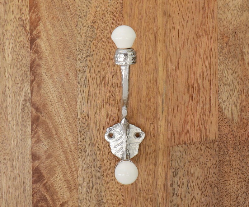 Cranbrook Silver Hook with White Ceramic Knobs