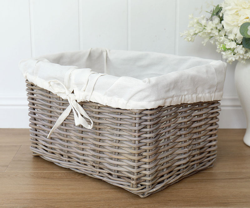 Brook Lined Rattan Storage Basket - Antique Grey