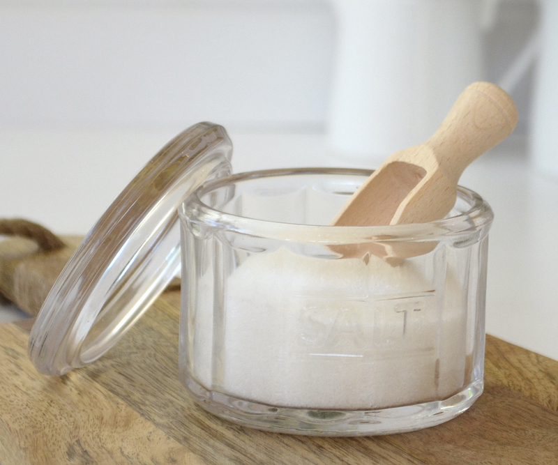 Glass Salt Pot With Wooden Scoop