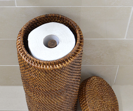 white wicker toilet roll holder