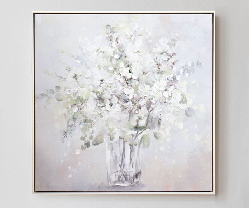 White Wattle Framed Canvas Painting