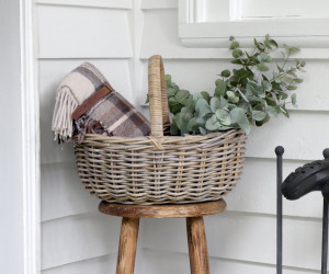 French Baker Basket - Picnic Basket Grey Cane