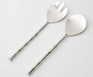 Set 2 Silver Bamboo Salad Servers