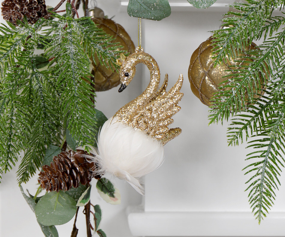 Odette Gold Glitter Swan Christmas Decoration