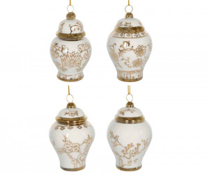 Set 4 Blossom White & Gold Ginger Jar Ornaments