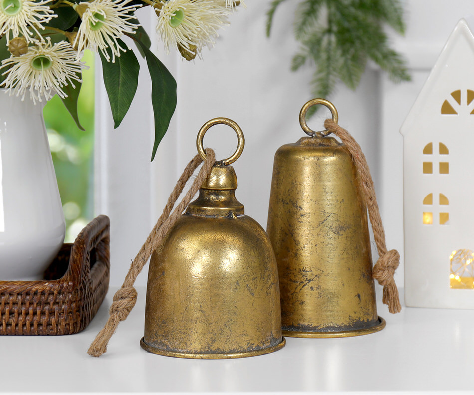 Short Stanmore Antique Gold Christmas Bell