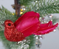 Set 4 Ritzy Red Glitter Birds