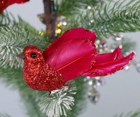 Set 4 Ritzy Red Glitter Birds