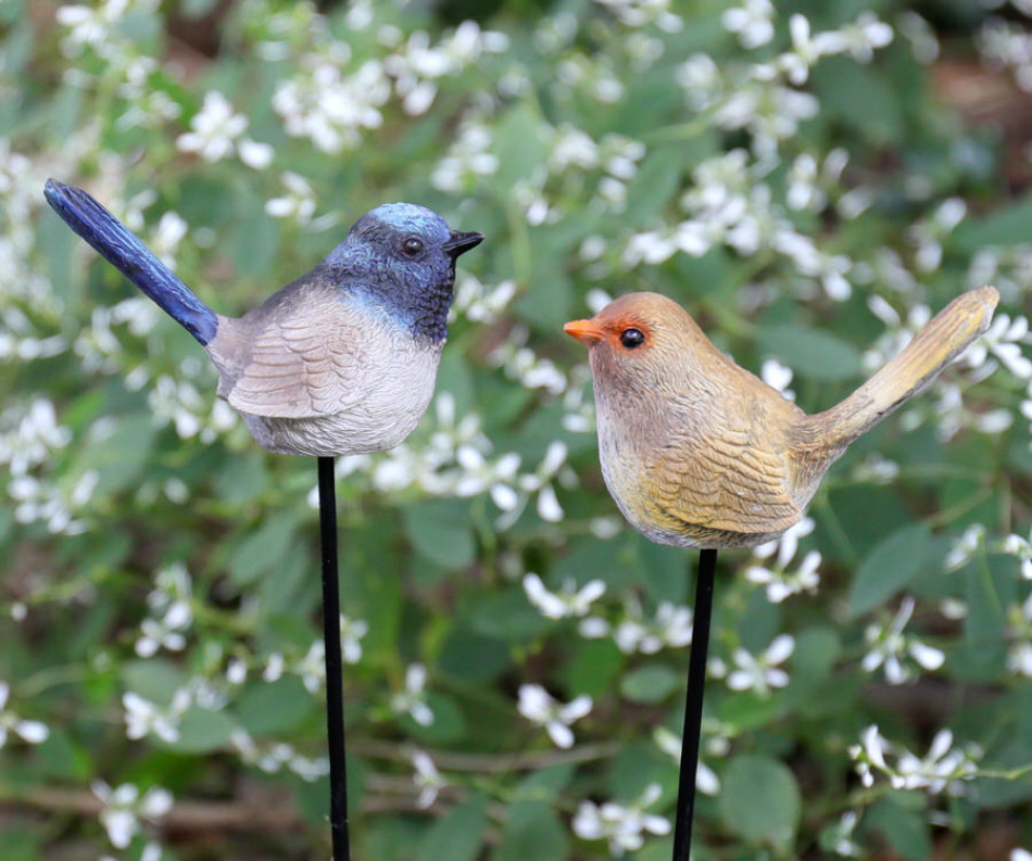 Set 2 Fairy Wren Stakes Garden Decor