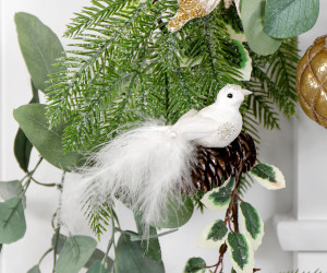 Serena White Glitter Bird Tree Decoration