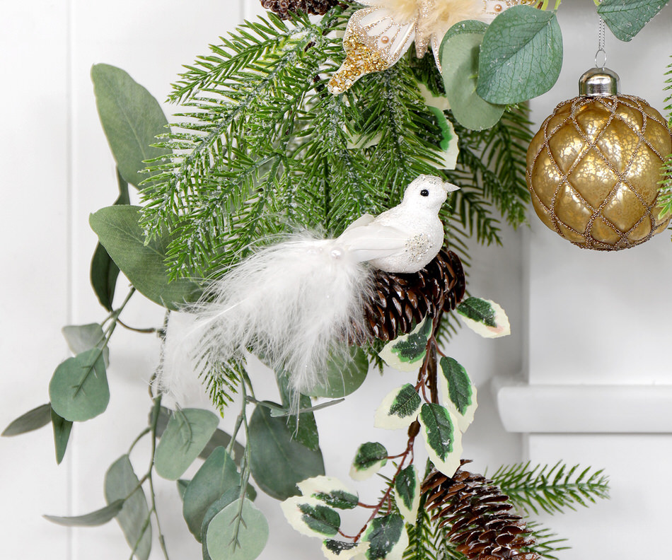 Serena White Glitter Bird Tree Decoration