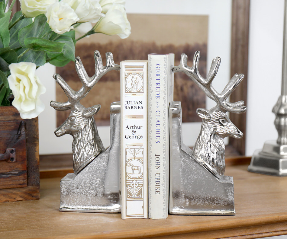 Set of 2 Bergen Silver Stag Bookends