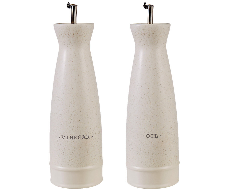 Set of 2 Wattle Ceramic Oil & Vinegar Bottles