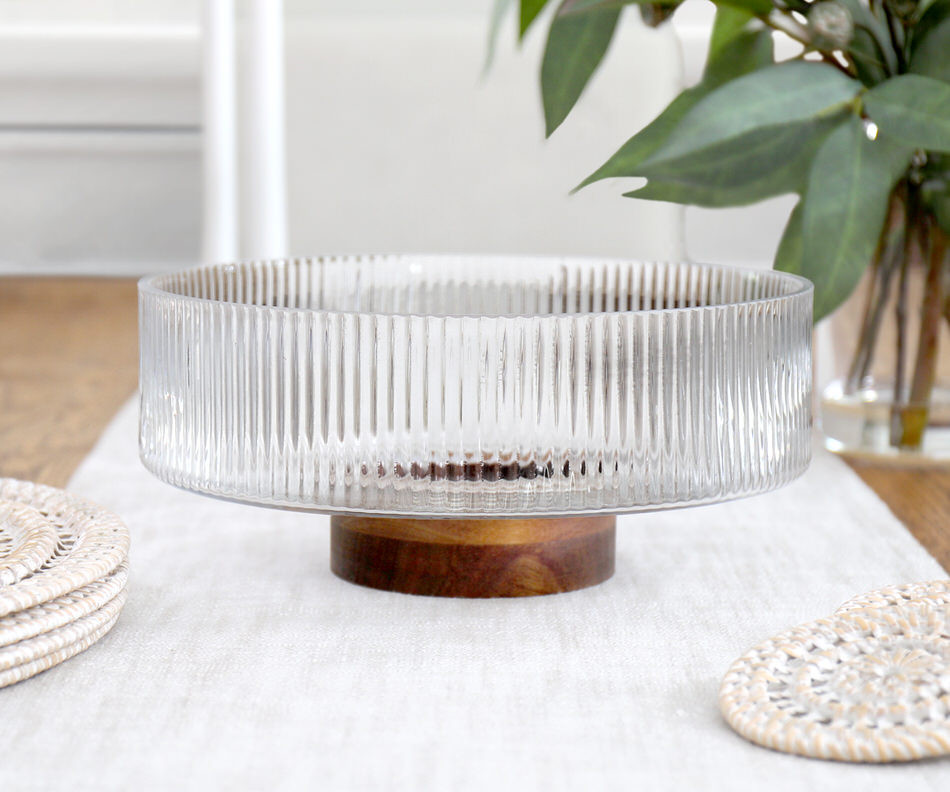 Large Balmoral Ribbed Glass Footed Bowl