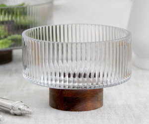 Small Balmoral Ribbed Glass Footed Bowl