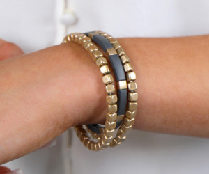 Dakota Set 3 Grey & Gold Beaded Bracelets