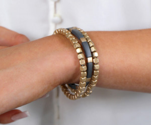 Dakota Set 3 Grey & Gold Beaded Bracelets