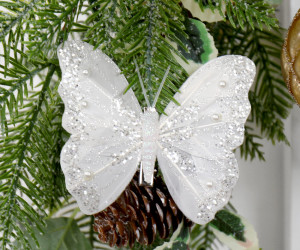 Set 3 White Glitter Butterfly Decorations