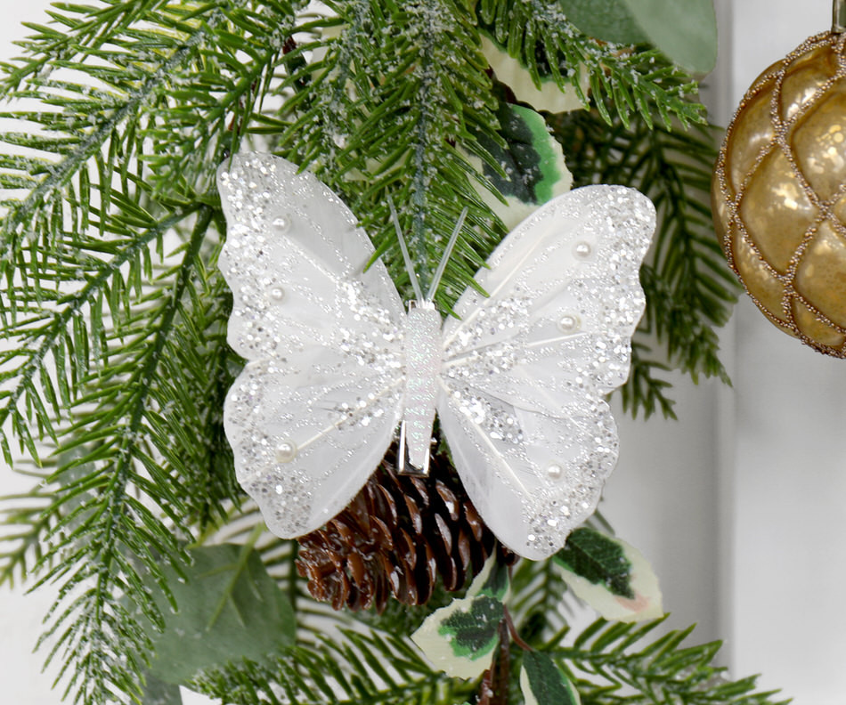 Set 3 White Glitter Butterfly Decorations