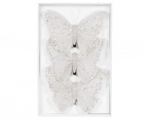 Set 3 White Glitter Butterfly Decorations