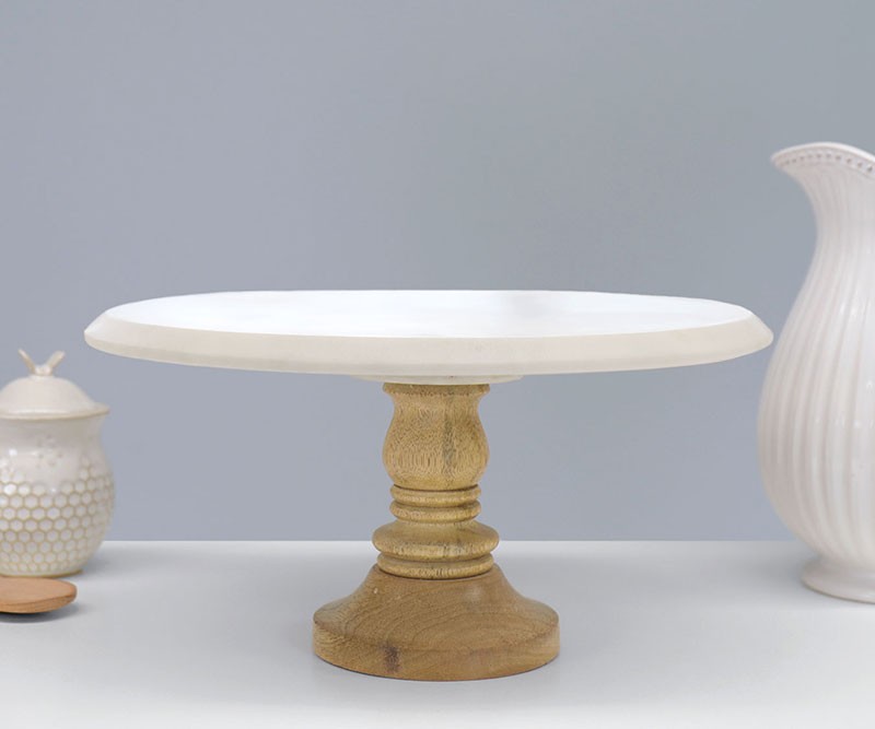 Alexis Marble Cake Stand - Turned Wood Base - Home accessories and ...