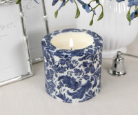 Navy Damask Handpainted Candle - 10cm